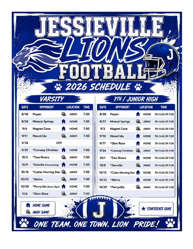 Jessieville Football Schedule Sr High, Jr High & &7th Grade